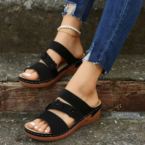 Blooming Flower Wedge Sandals