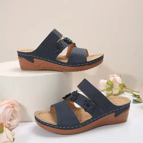 Blooming Flower Wedge Sandals