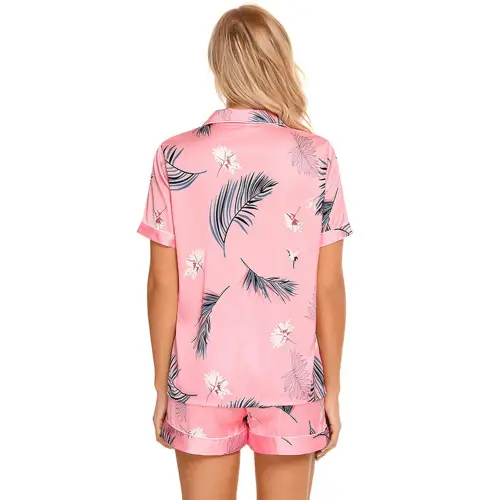 Blossom in Comfort Pink Floral Shorts Lounge Set with Printed Button Top