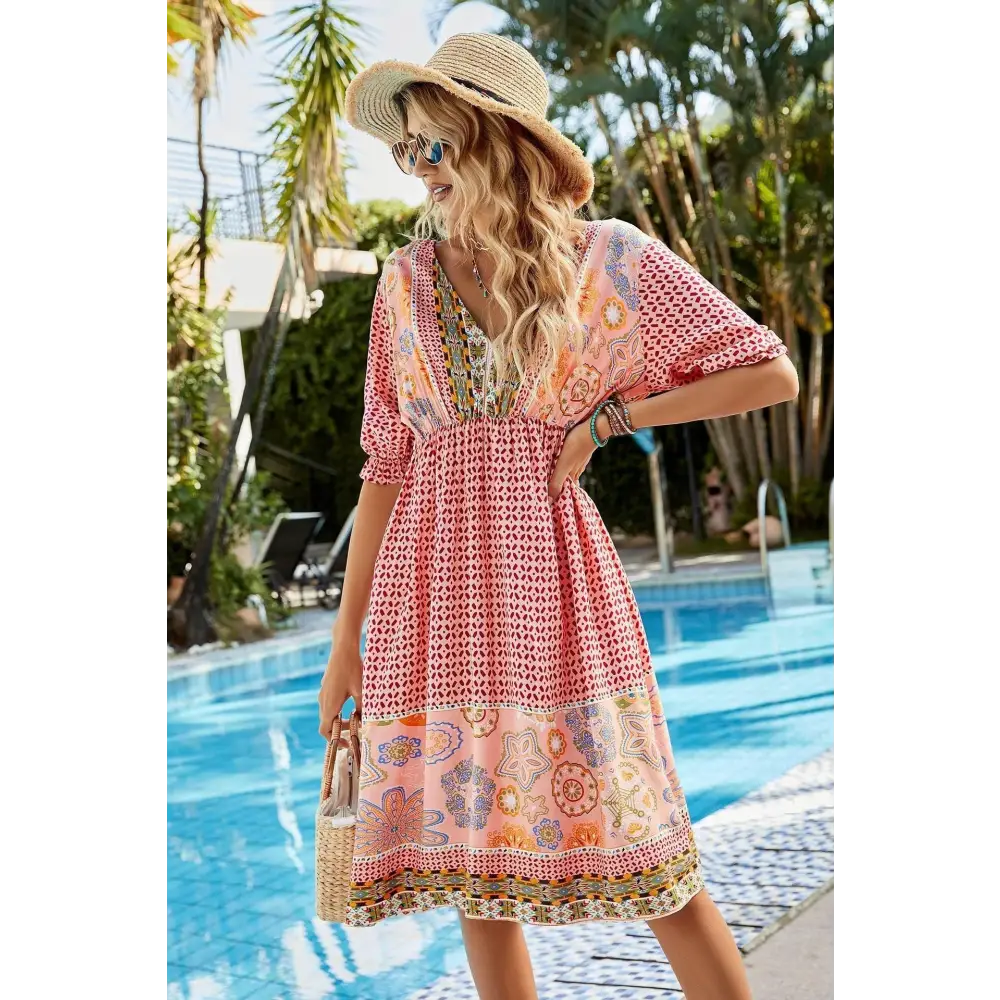 Bohemian Tie Back V-Neck Dress