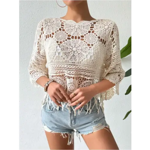 Openwork Round Neck Cover-Up - CM Fashion