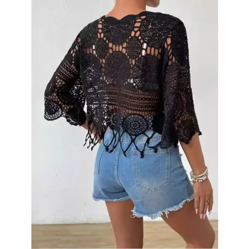 Boho Chic Openwork Round Neck Cover-Up for Beach Bliss