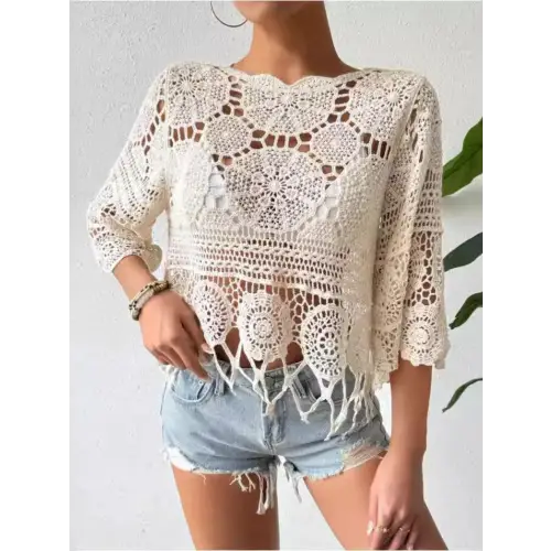 Boho Chic Openwork Round Neck Cover-Up for Beach Bliss