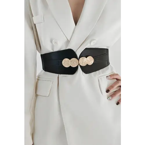 Bold Buckle Elastic Belt for Women with Trendy Gold Accents