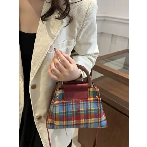 Bold Contrast Plaid Trapezoid Shape Crossbody Bag