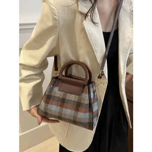 Bold Contrast Plaid Trapezoid Shape Crossbody Bag
