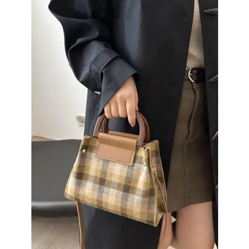 Bold Contrast Plaid Trapezoid Shape Crossbody Bag