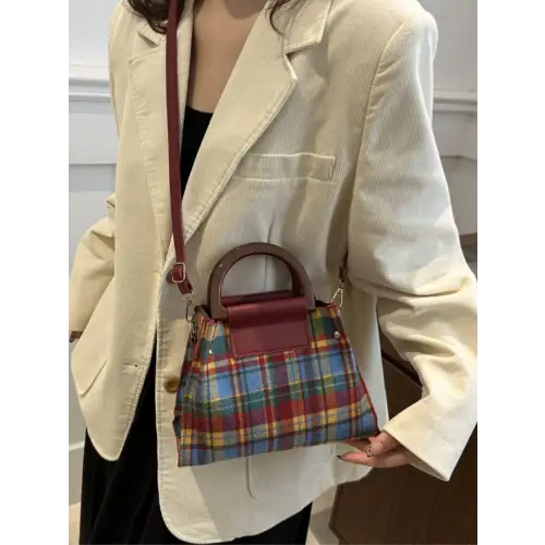 Bold Contrast Plaid Trapezoid Shape Crossbody Bag