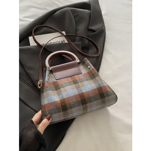 Bold Contrast Plaid Trapezoid Shape Crossbody Bag