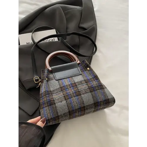 Bold Contrast Plaid Trapezoid Shape Crossbody Bag