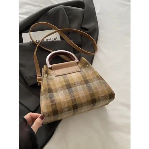 Bold Contrast Plaid Trapezoid Shape Crossbody Bag