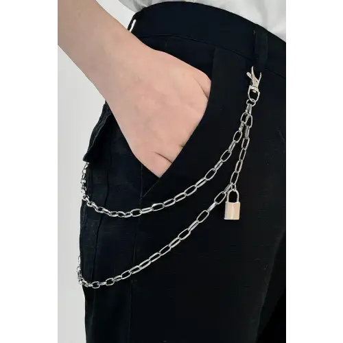 Double Layered Iron Chain Belt with Lock Charm - CM Fashion