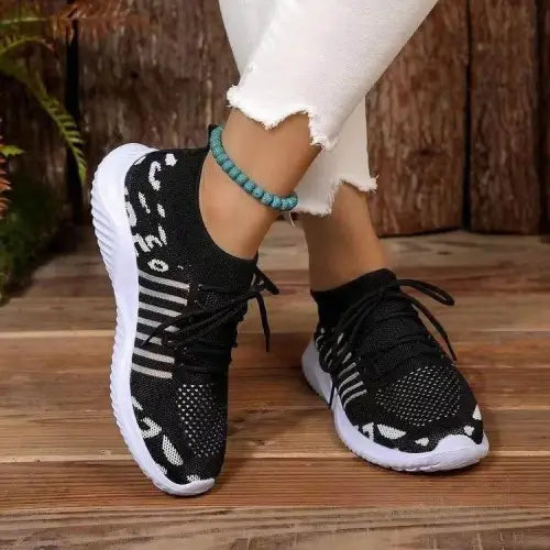 Bold Juno Studio Breathable Leopard Mesh Lace Sneakers