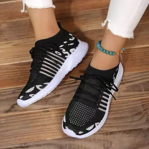 Bold Juno Studio Breathable Leopard Mesh Lace Sneakers