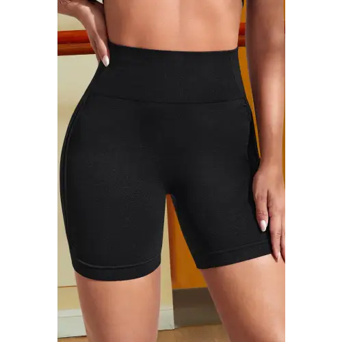 Bold Black Stretch Wide Waistband Sports Shorts