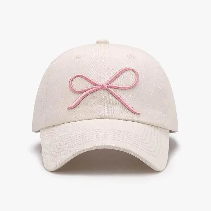 Stylish Bow Embroidered Cotton Baseball Cap for Casual Chic