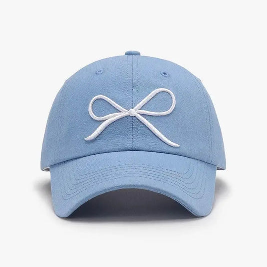 Bow Embroidered Cotton Baseball Cap - Light Blue / One Size - CynthiaMonica CM