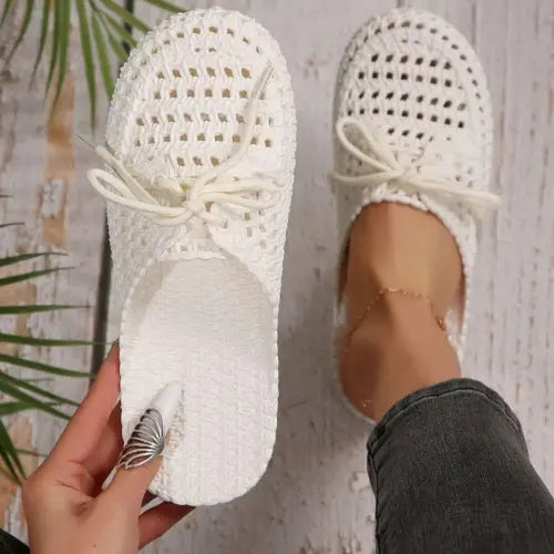 White Lace-Up Flat Sandals