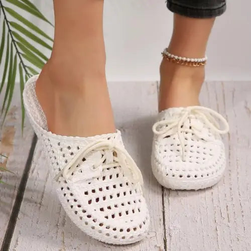 White Lace-Up Flat Sandals