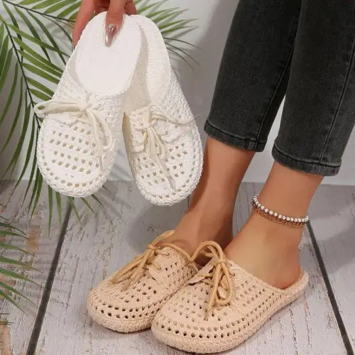 White Lace-Up Flat Sandals