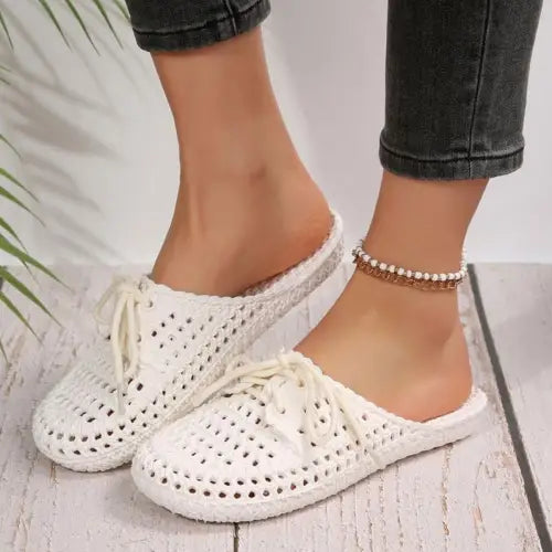 White Lace-Up Flat Sandals