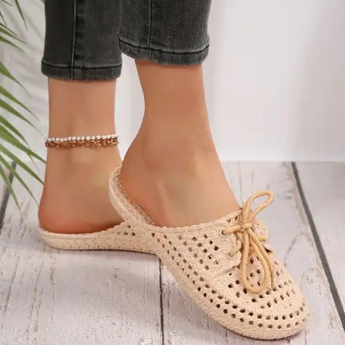 White Lace-Up Flat Sandals