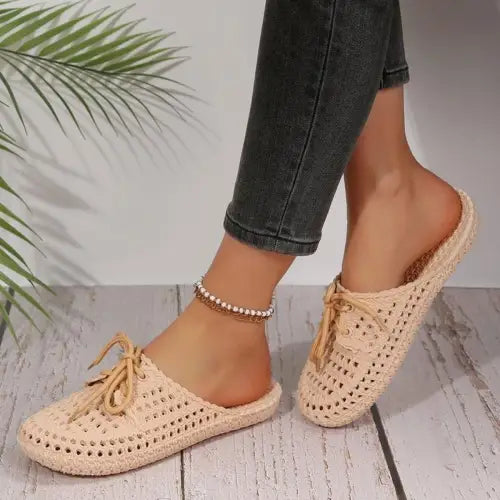 White Lace-Up Flat Sandals