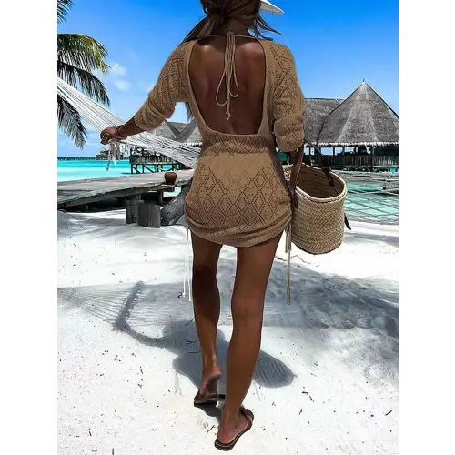 Breezy Backless Openwork Drawstring Beach Cover-Up