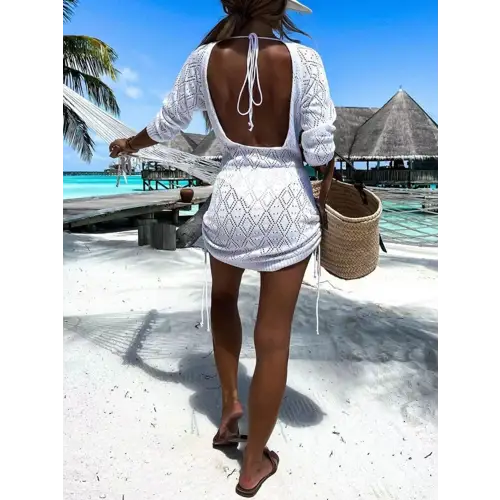 Breezy Backless Openwork Drawstring Beach Cover-Up