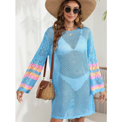 Openwork Contrast Long Sleeve Cover-Up - CM