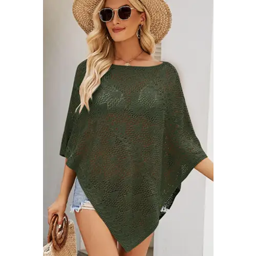 Breezy Openwork Boat Neck Shawl Cover Up for Stylish Beach Days