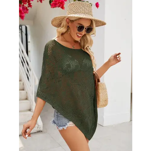 Breezy Openwork Boat Neck Shawl Cover Up for Stylish Beach Days