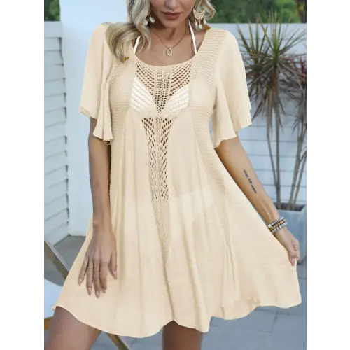 Openwork Flutter Sleeve Cover-Up Dress - CM Fashion