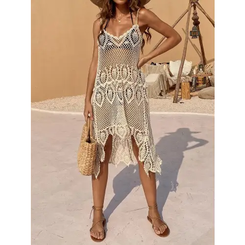 Openwork Scoop Neck Spaghetti Strap Cover-Up Dress - CM Fashion