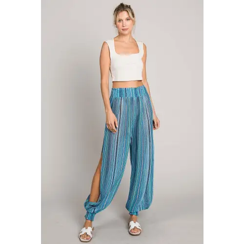 Cotton Bleu by Nu Label Striped Smocked Cover Up Pants - CM Fashion