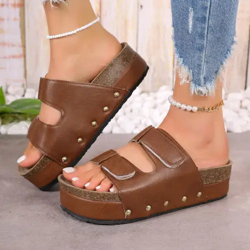 PU Leather Studded Platform Sandals - CM