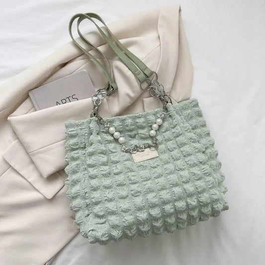 Bubble Textured Tote Bag - Light Green / One Size - CynthiaMonica CM