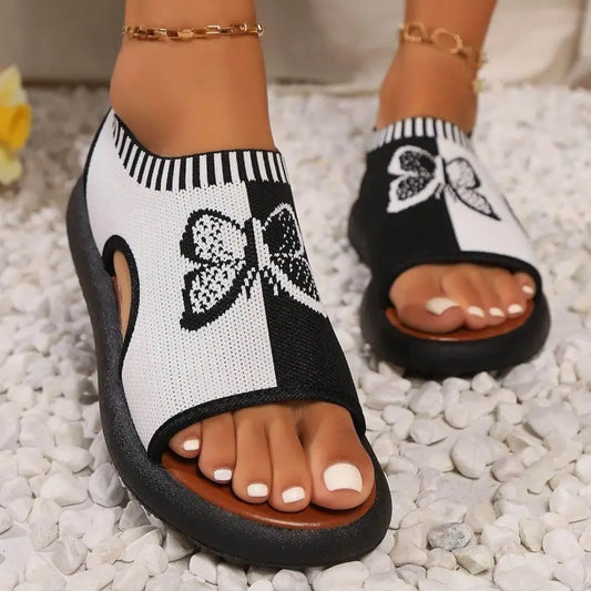 Butterfly Contrast Open Toe Sandals - Black / 36(US5) - CynthiaMonica CM