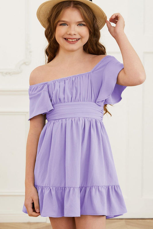 Ruffle Hem Tie-Back Flutter Sleeve Dress - CM