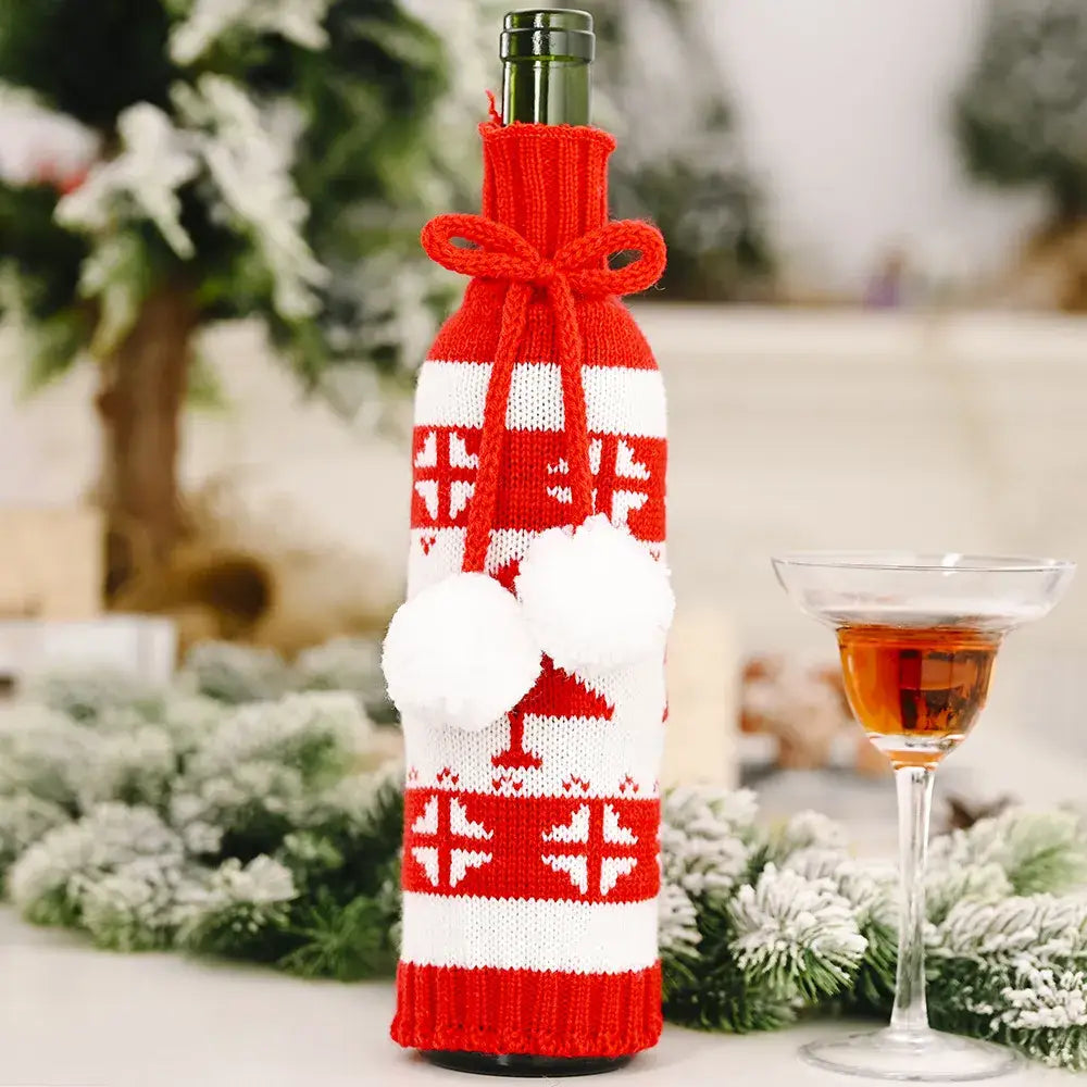 Festive Wine Bottle Covers Featuring Deer and Snowman Designs