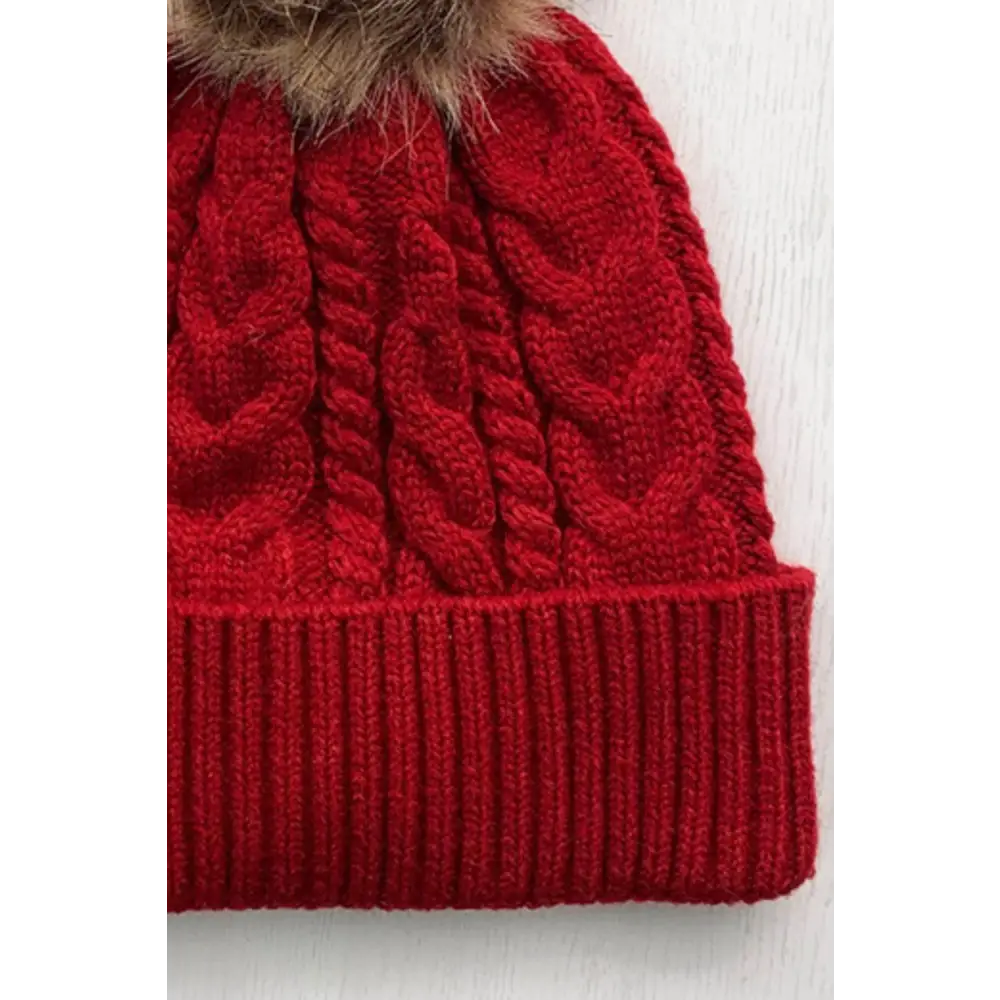 Cable-Knit Cuffed Hat with Pom-pom