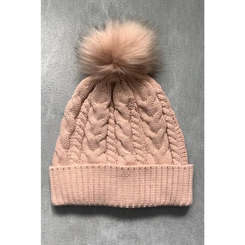 Cable-Knit Cuffed Hat with Pom-pom