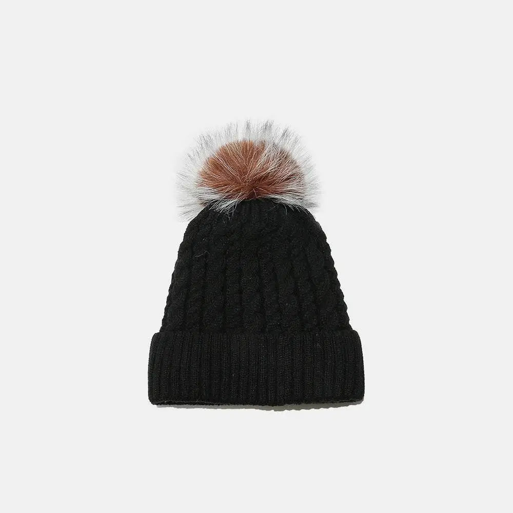 Cozy Cable Knit Winter Hat with Fluffy Pompom