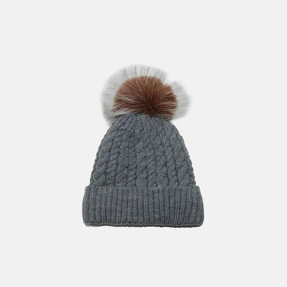 Cozy Cable Knit Winter Hat with Fluffy Pompom