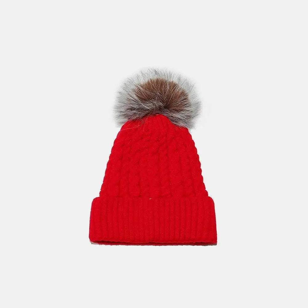 Cozy Cable Knit Winter Hat with Fluffy Pompom