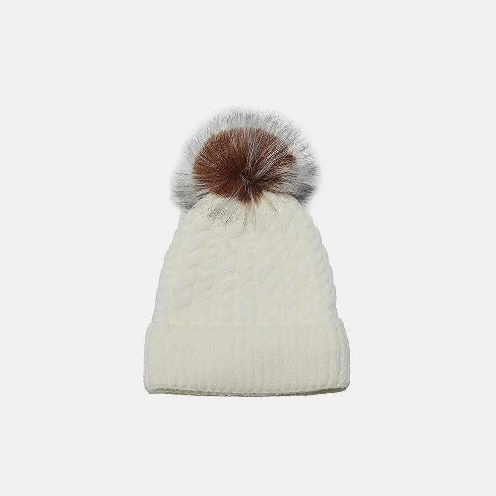 Cozy Cable Knit Winter Hat with Fluffy Pompom