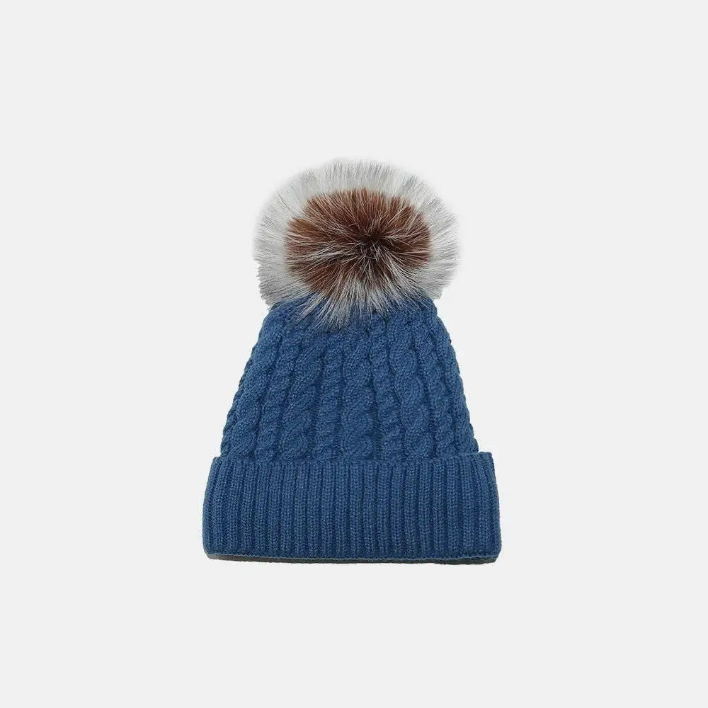 Cozy Cable Knit Winter Hat with Fluffy Pompom