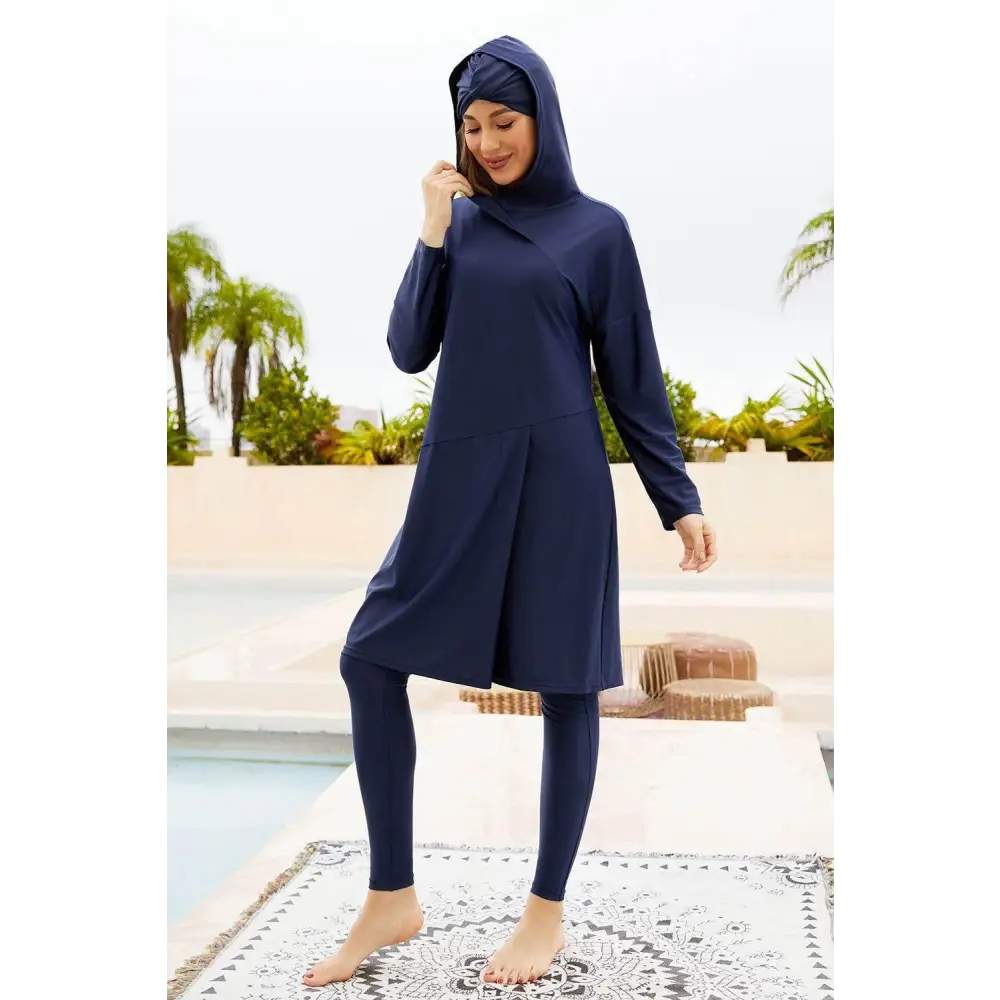 Cap, Long Sleeve Hooded Top and Pants Swim Set