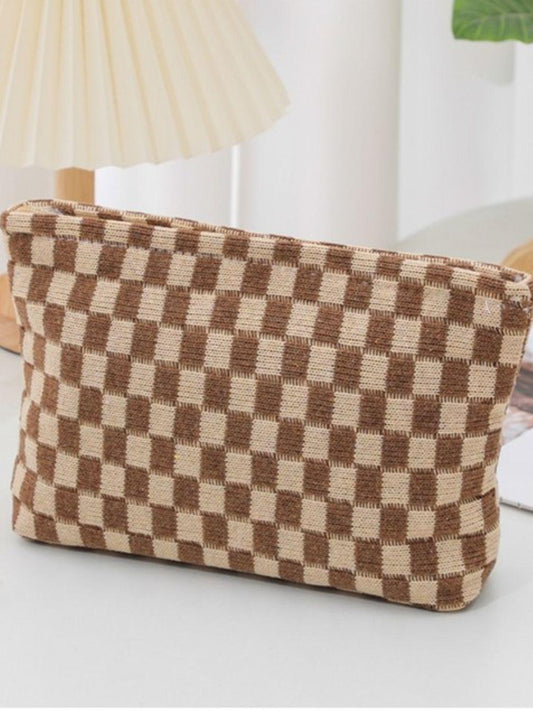 Zenana Checkered Makeup Clutch Bag - CM