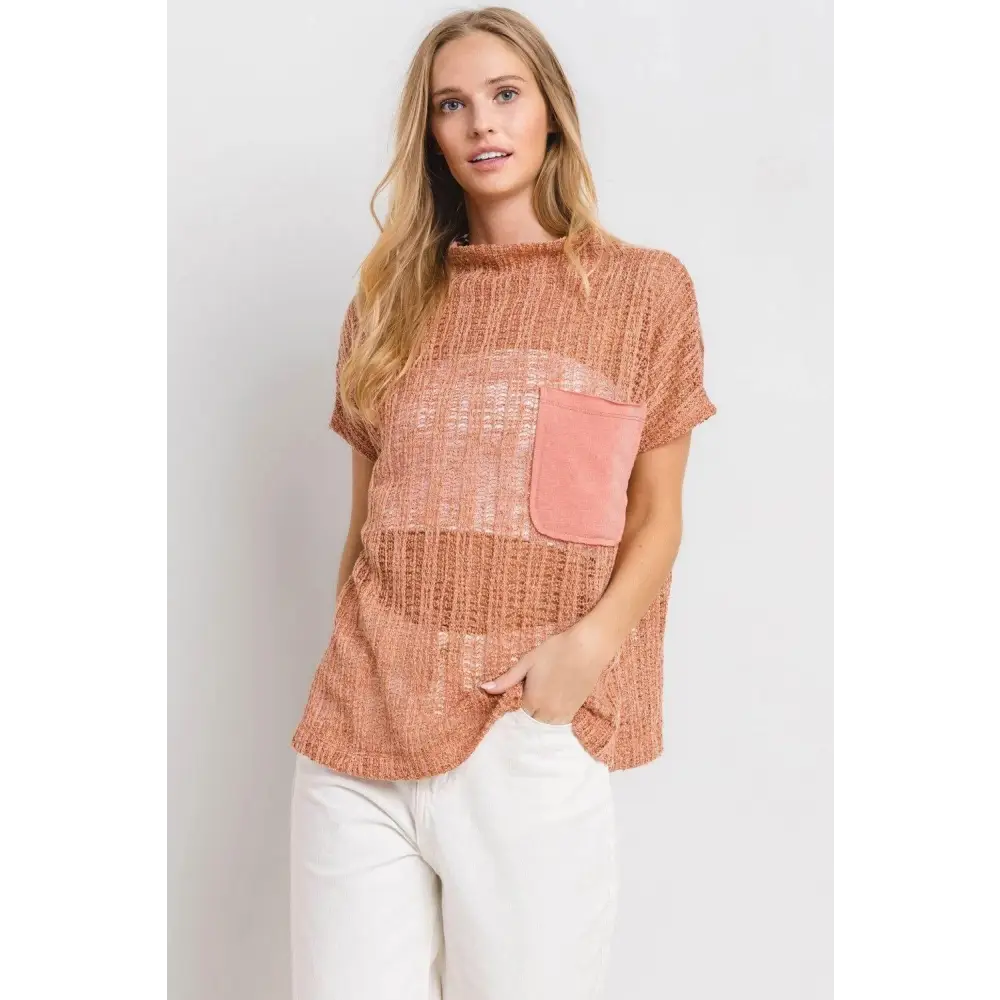 Ces Femme See Through Crochet Mock Neck Cover Up